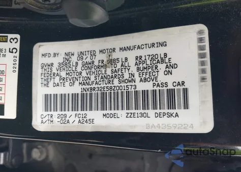 2008 Toyota Corolla S from USA, damaged, VIN 1NXBR32E58Z001573